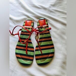 Tory Burch Striped Sandals - Red and Green